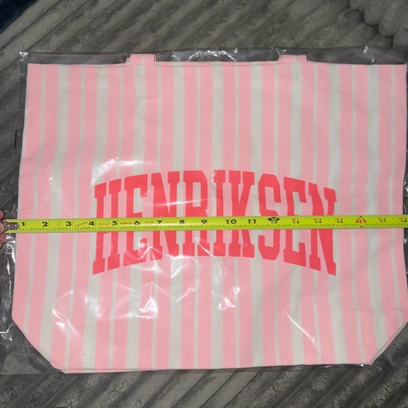 Large Ole Henriksen Pink Striped Tote Bag - Picture 5 of 5